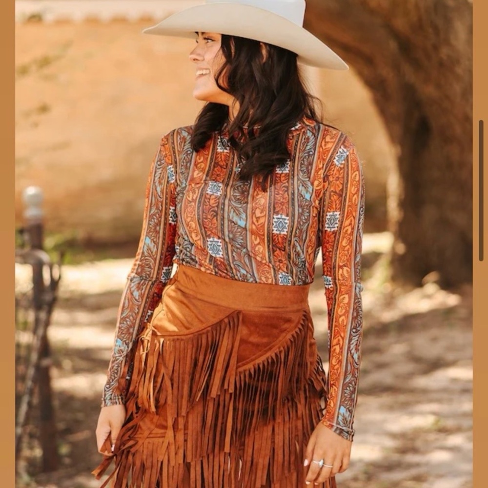 Lucky & Blessed • Western Print Mesh Blouse